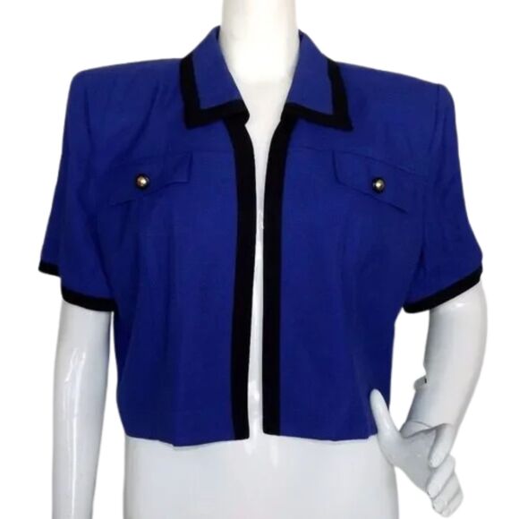 new JULIAN TAYLOR Jacket, 16, Navy Blue/Black Trim, Waist length, Shoulder pads - Picture 2 of 16